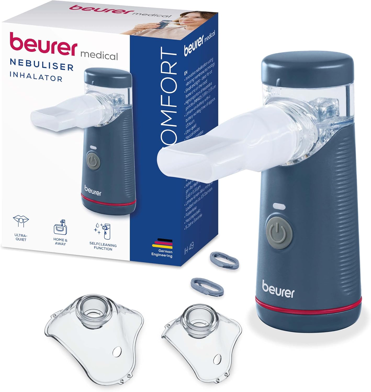 Beurer IH 49 Portable Inhaler for Children and Adults for Colds, Asthma and Other Respiratory Diseases, Rechargeable Battery, Ultra Quiet