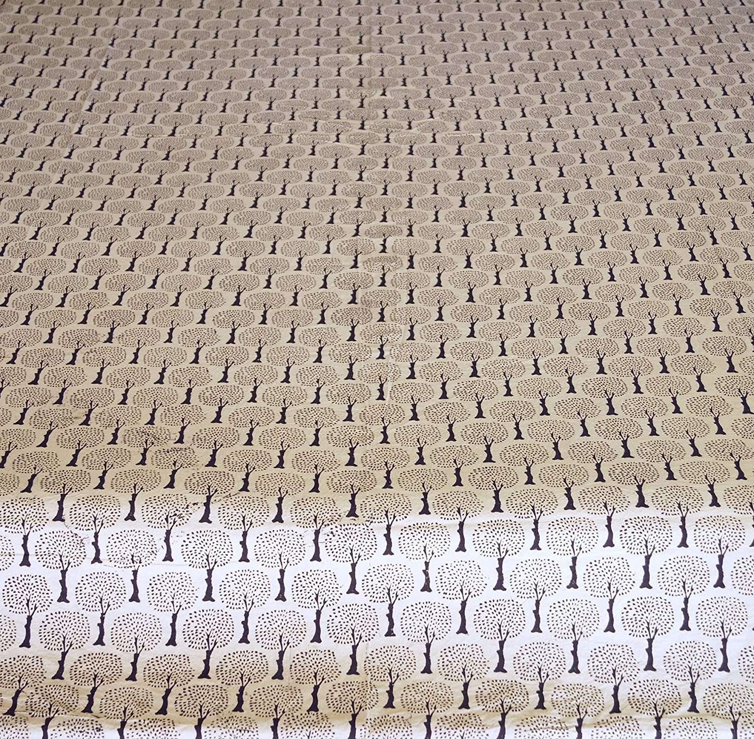GURU SHOP Block Print Bedspread, Bed & Sofa Throw, Handmade Wall Hanging, Wall Towel, Design 11, Beige, Cotton, Size: Single 150 x 200 cm, Bedspreads with Block Print