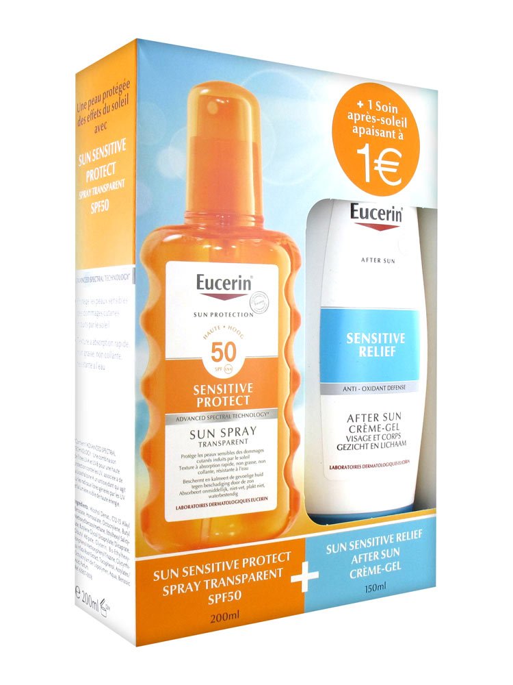 Eucerin Sun Protection Sun Spray Transparent SPF 50 200 ml + Sensitive Relief After Sun Crème Gel 150 ml