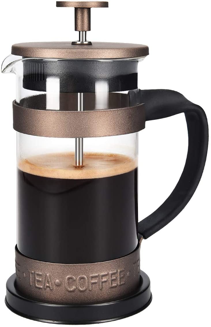 Navaris French Press Coffee Maker with Stainless Steel Filter - 350 ml Stamp Jug - 12 x 8.5 x 16.5 cm - 0.35 L Coffee Maker Pressing Jug - Also for Tea