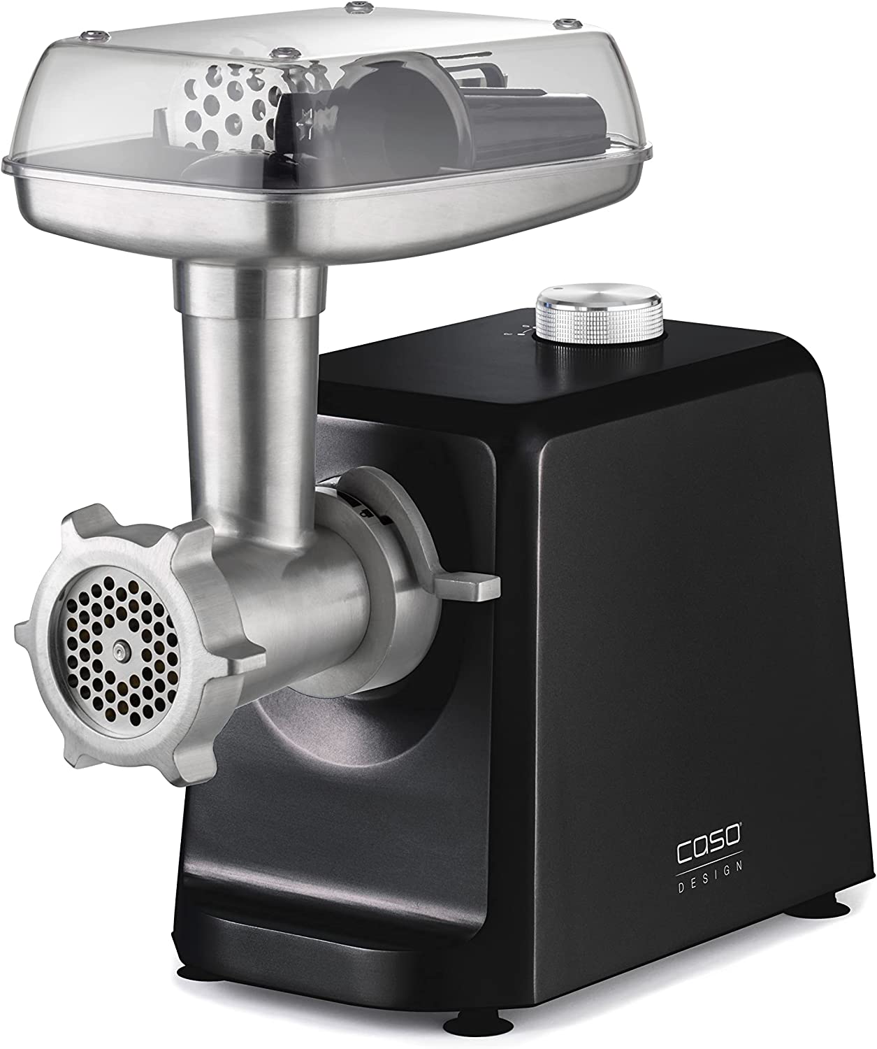 CASO FW 2500 Black, Meat Mincer with Powerful 2500 Watt Motor, Durable Titanium Blade, Return Function, Extensive Accessories Including Burger Press, Low-Noise DC Motor