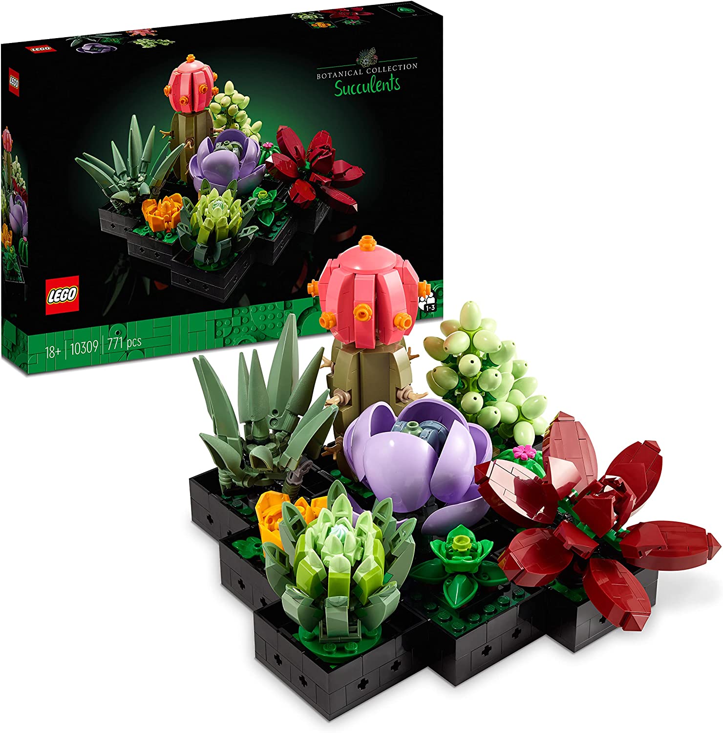 LEGO 10309 Succulent Plants Botanical Collection Set for Adults for Crafting Room Decoration with 9 Buildable Artificial Mini Plants, Home Decoration