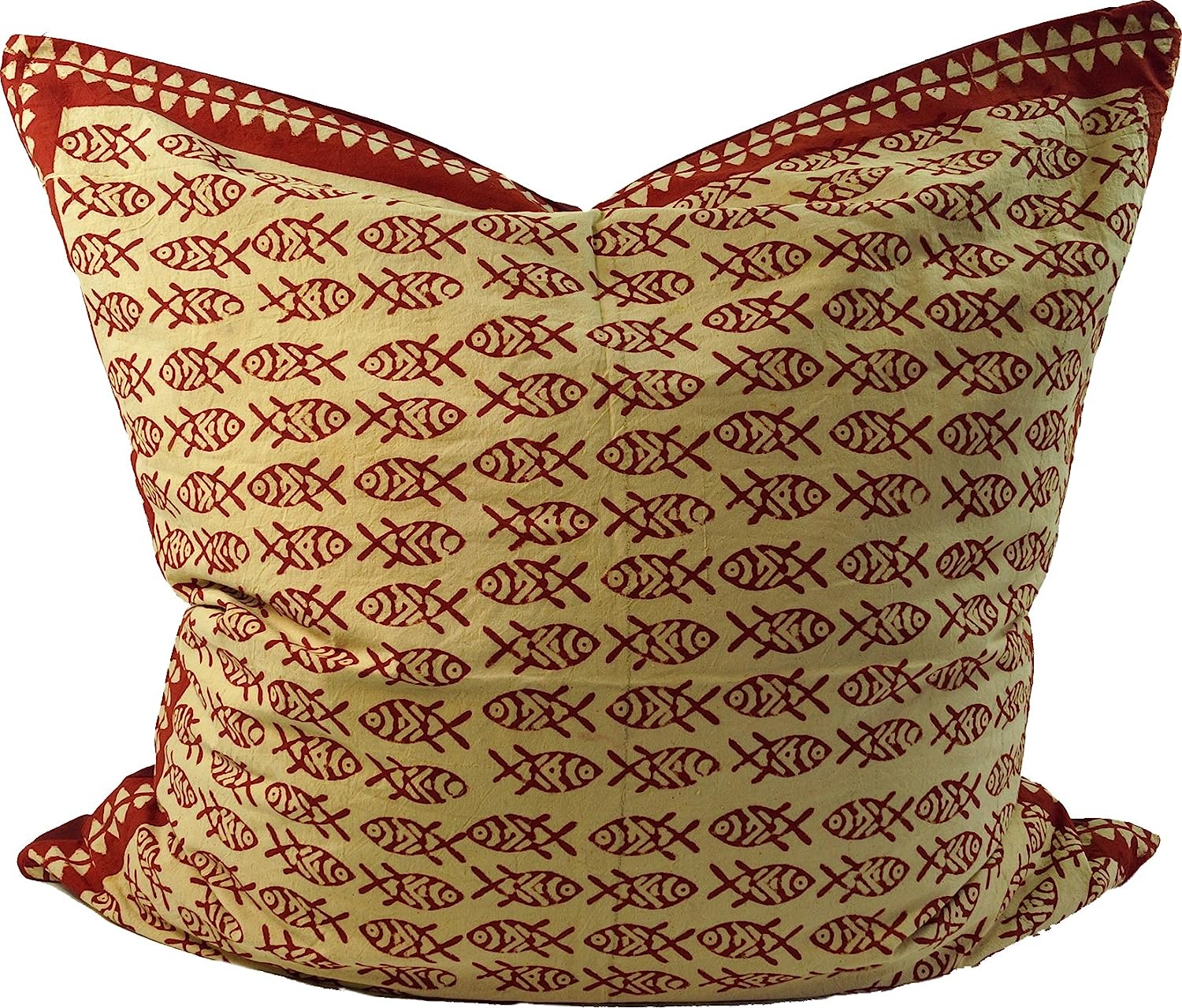GURU SHOP XL Cushion Cover Block Print, Ethnic Decorative Cushion Cover with Traditional Design - Pattern 10, Red, Cotton, 80 x 80 x 0.2 cm, Decorative Cushion, Sofa Cushion