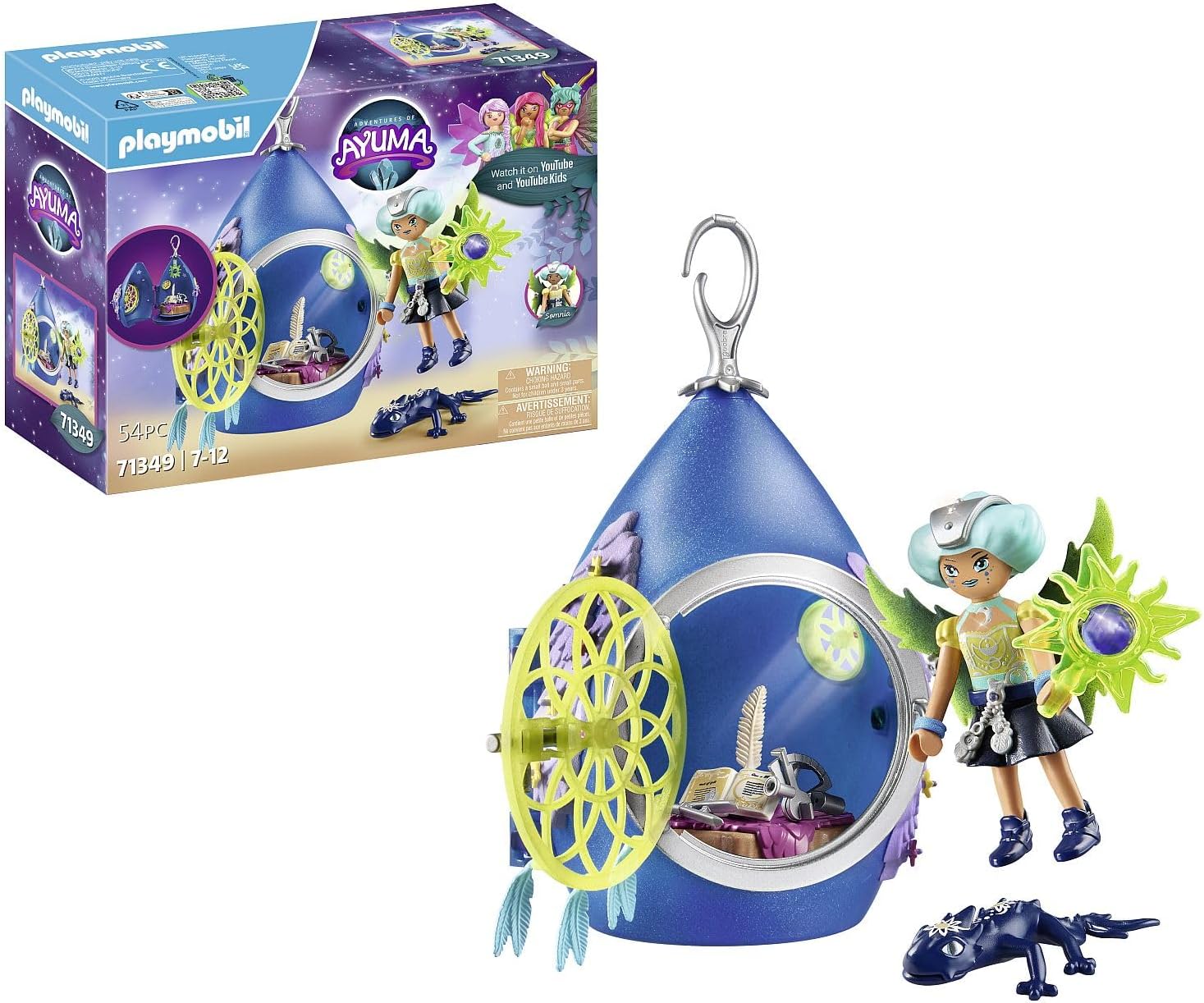PLAYMOBIL Adventures of Ayuma 71349 Moon Fairy Drop House, Moon Fairy Somnia and Her Soul Animal Salamander, Toy for Children from 7 Years