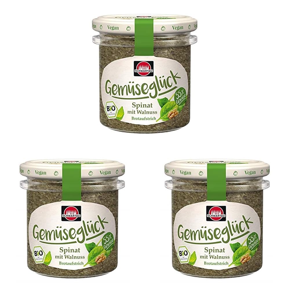 Schwartau Vegetable Happiness Spinach with Walnut, Vegan Organic Vegetable Spread, 135 g (Pack of 3)