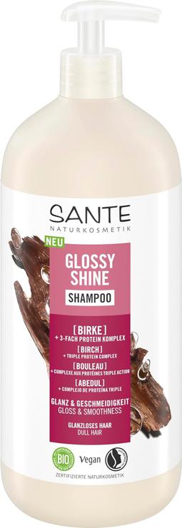 SANTE Naturkosmetik Glossy Shine Shampoo organic birch leaf extract + triple protein complex, vegan and moisturizing hair care for more shine and suppleness, with a delicate coconut scent, 950 ml