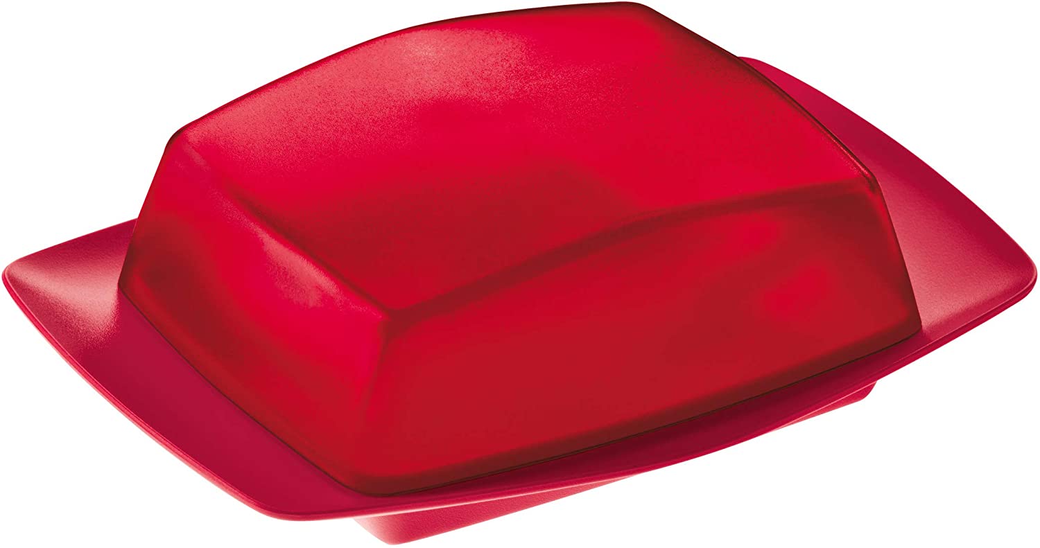 Koziol Rio Butter Dish, Solid Raspberry Red/ Transparent Red