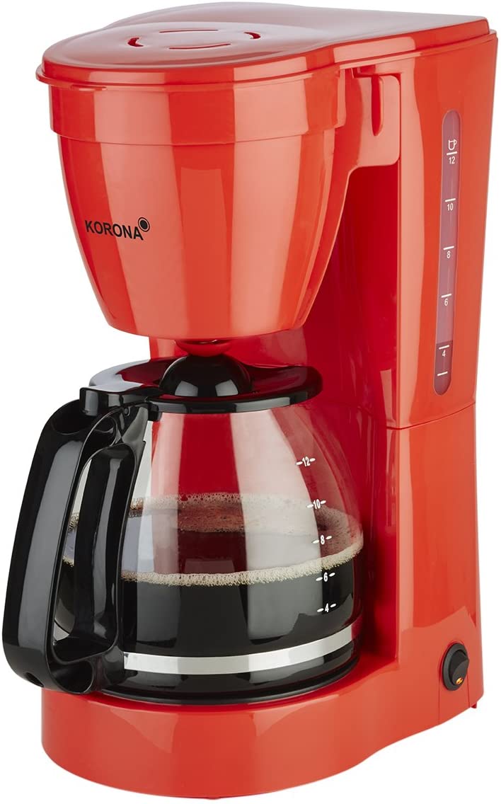 Korona 10117 Coffee Machine | Filter Coffee Machine for 12 Cups Coffee | Glass Jug | Red | 800 Watt