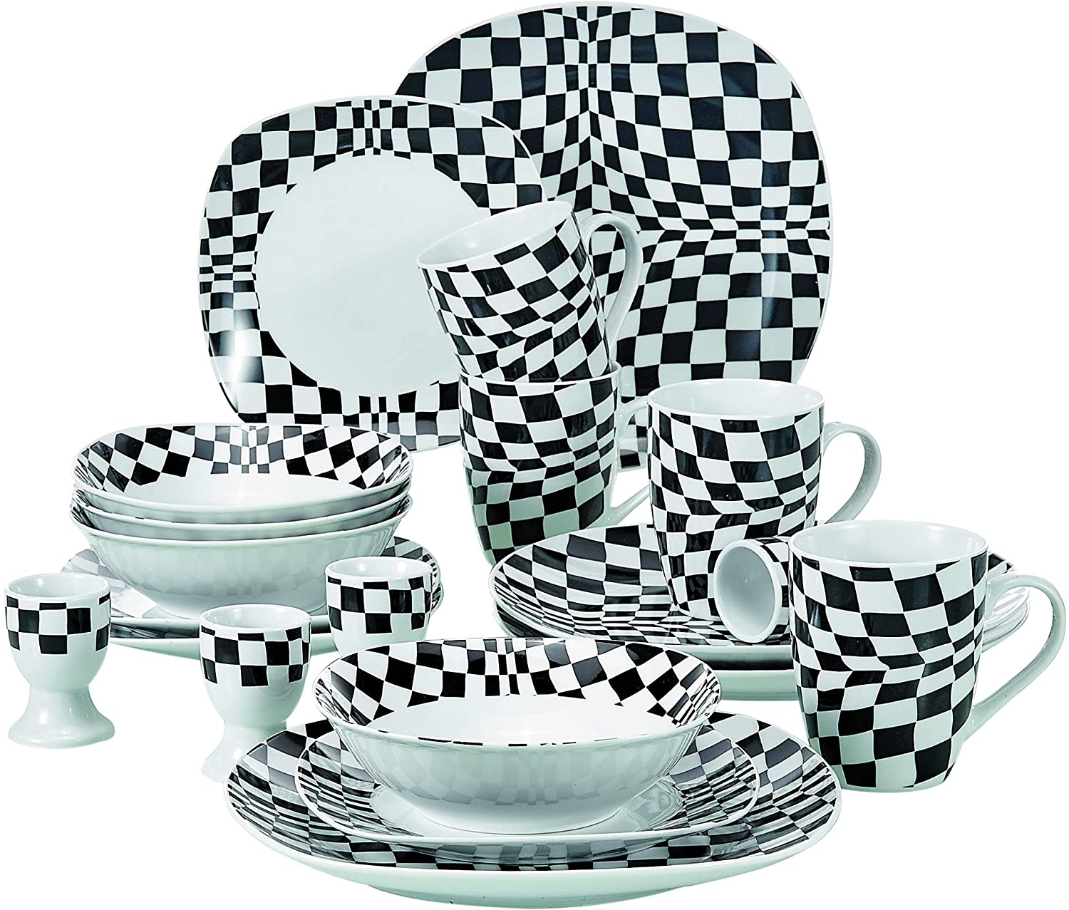 VEWEET \'Louise\' Porcelain Crockery Service 20 Pieces Breakfast Service for 4 People with 4 Egg Cups, Coffee Cups 350 ml, Cereal Bowls, Dessert Plates and Flat Plates