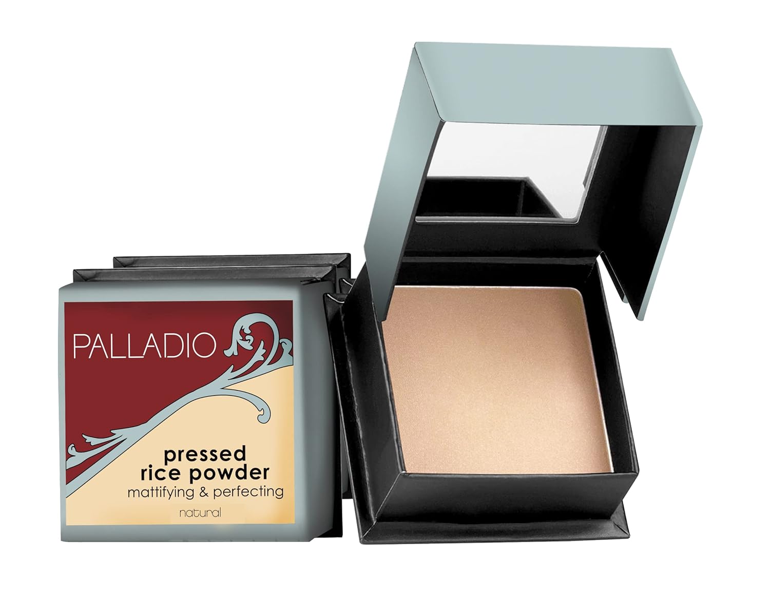 Palladio, Pressed Rice Powder with Mirror, Mattifying Makeup Set That Lasts All Day and Instantly Absorbs Oil, Works Alone Or With Makeup