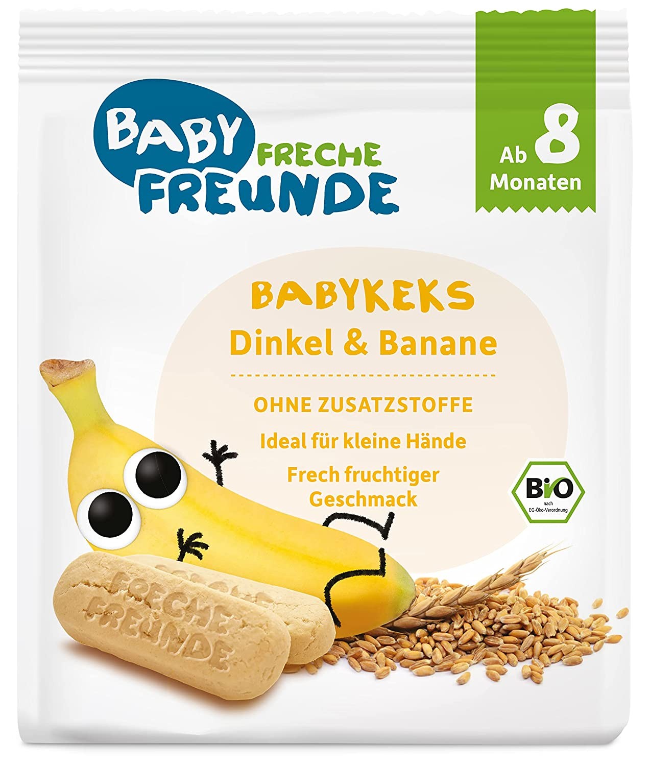 BABY FRECHE FREUNDE Bio Babykekse Dinkel & Banane, für Babys ab 8 Monaten, Babykeks ohne Zusatzstoffe, vegan, 7er Pack (7 x 100g)