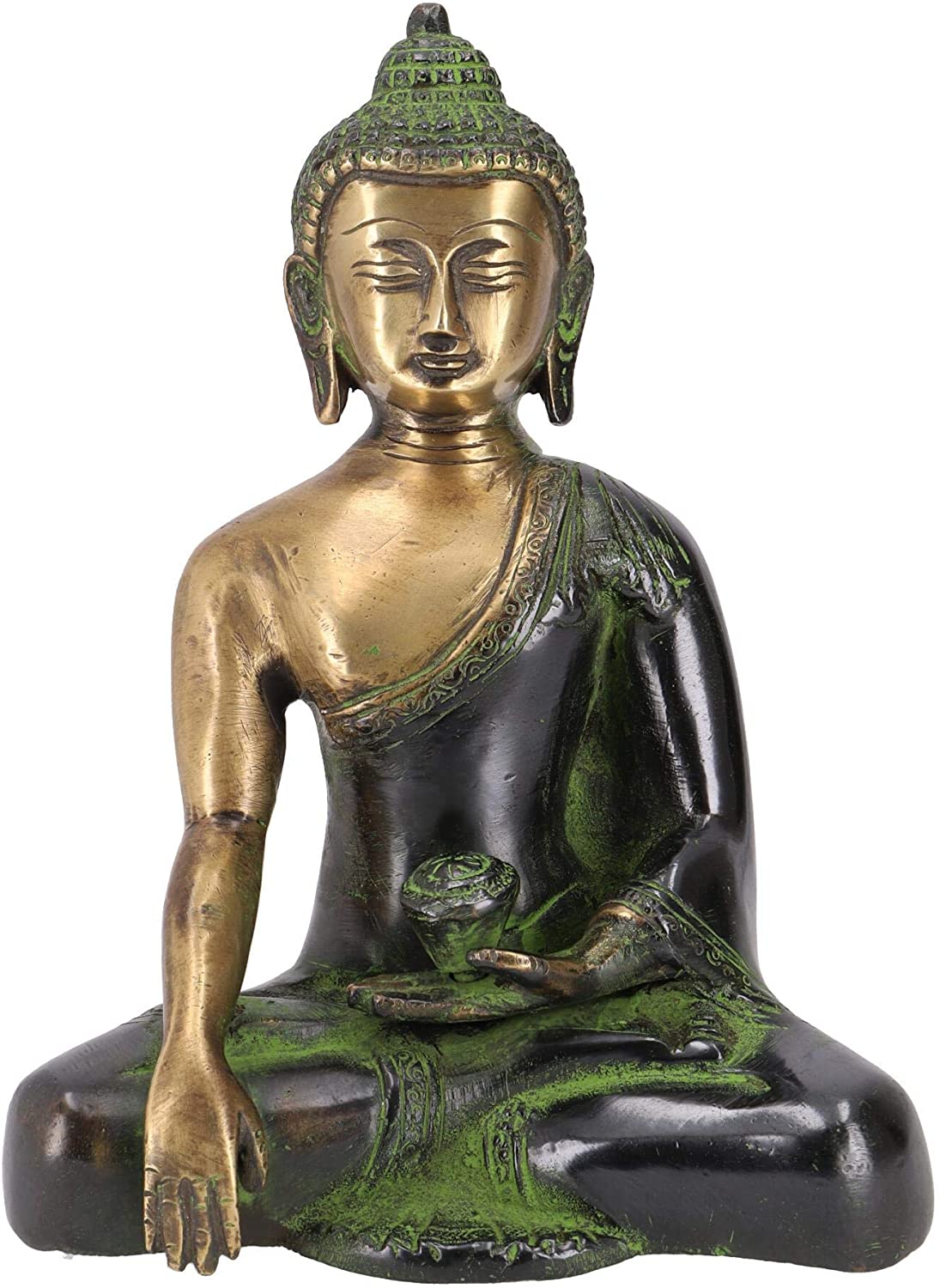GURU SHOP Buddha Statue Brass Bhumisparsa Mudra 18 cm Model 9 Green Buddha