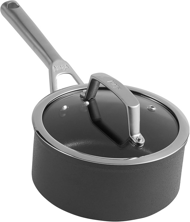 Ninja ZEROSTICK C30220UK Premium Saucepan with Glass Lid, Durable, Non-Stick, Hard Anodized Aluminum, Induction Safe, Oven Safe up to 500F, Gray