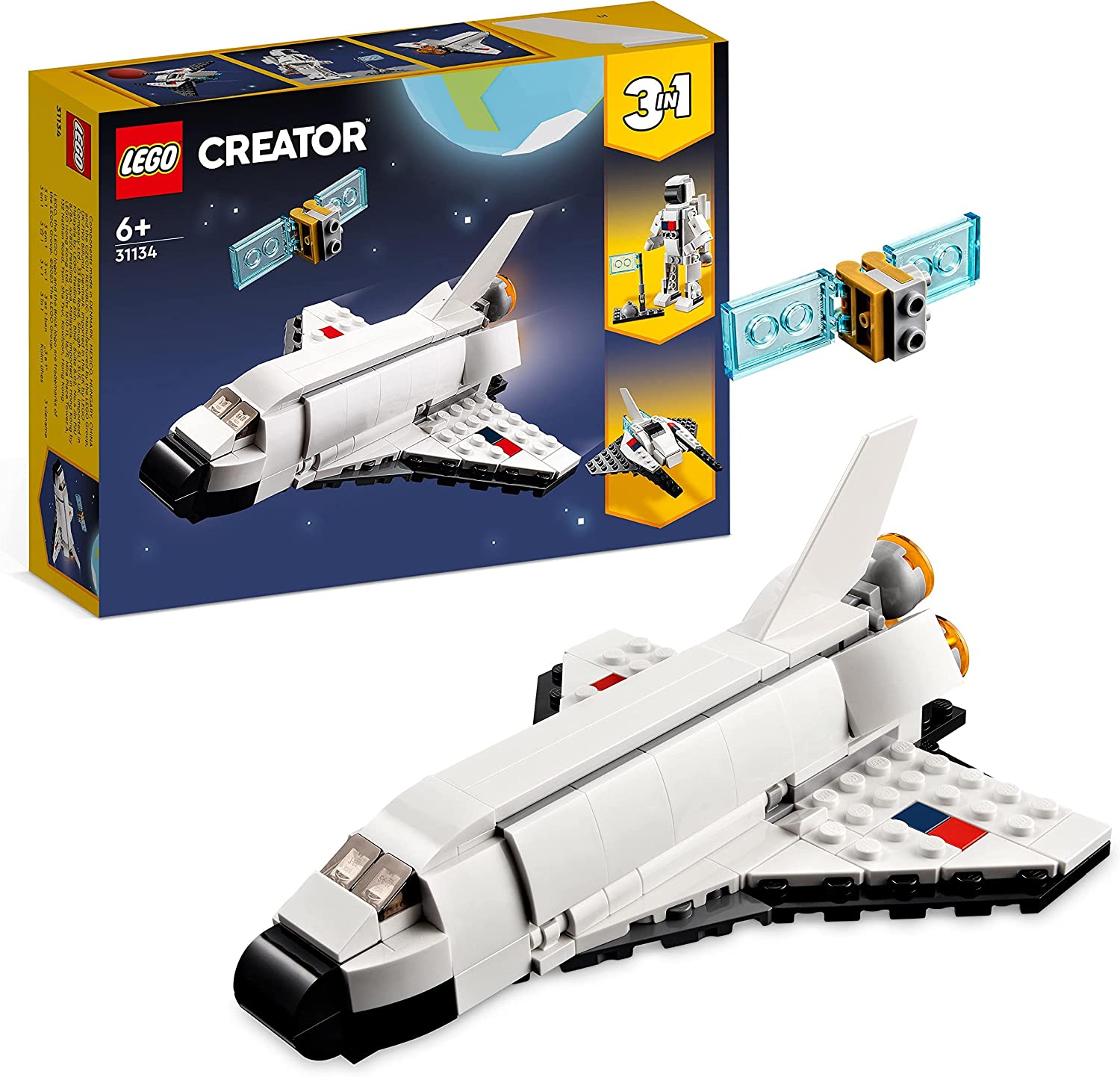 LEGO 31134 Creator 3-in-1 Spaceshuttle Toy for Astronaut to Spaceship, Construction Toy for Children, Boys, Girls From 6 Years, Creative Gift Idea