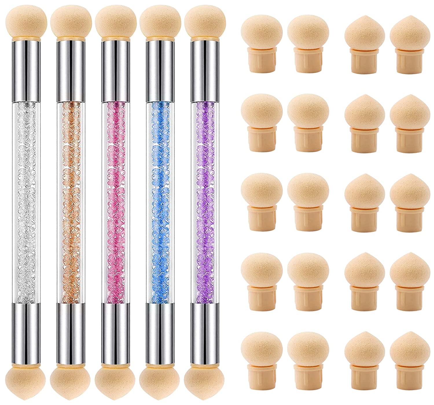 Geesui Pack of 5 Nail Art Sponge Double Head Ombre Sponge Manicure Brush Na, ‎colourful