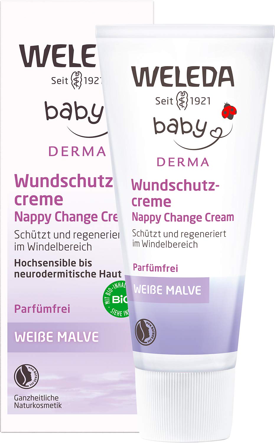 Weleda Weisse Malve Baby Cream Natural Cosmetics Skin Cream for the Protection and Regeneration of Irritated Baby Skin Healing Ointment for Nappy Care (1 x 50 ml), ‎white