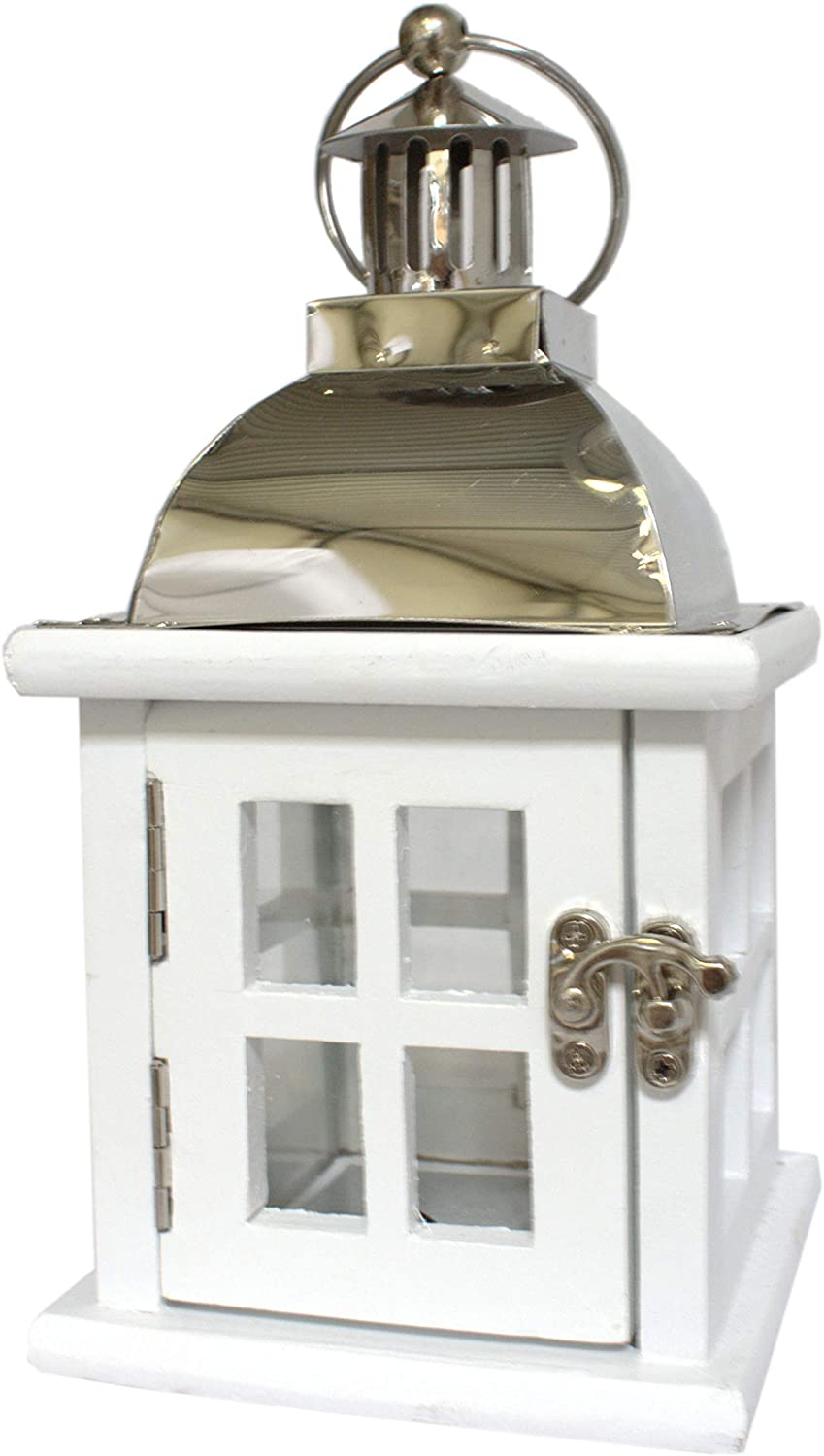 DARO DEKO Daro Decorative Wooden Lantern With Real Glass Panes White Silver 10.5 Cm X