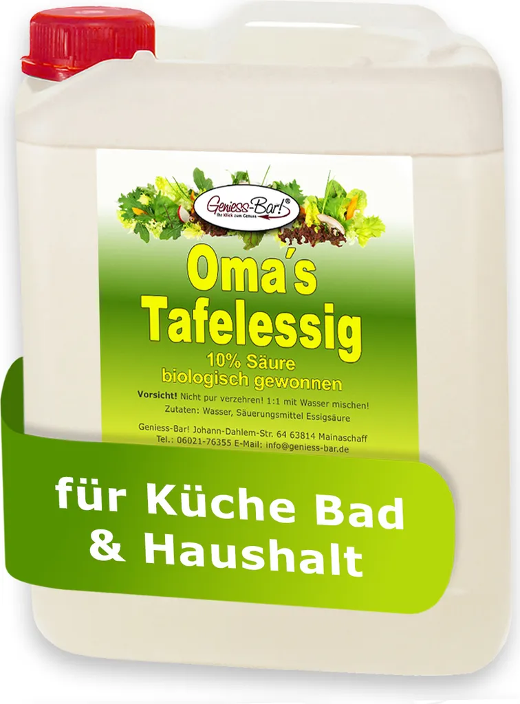 5L Grandma's table vinegar 10% acidity / Taste winner for good cooking / Organically produced / Shine in the bathroom / Descaling without chemicals / Premium household vinegar