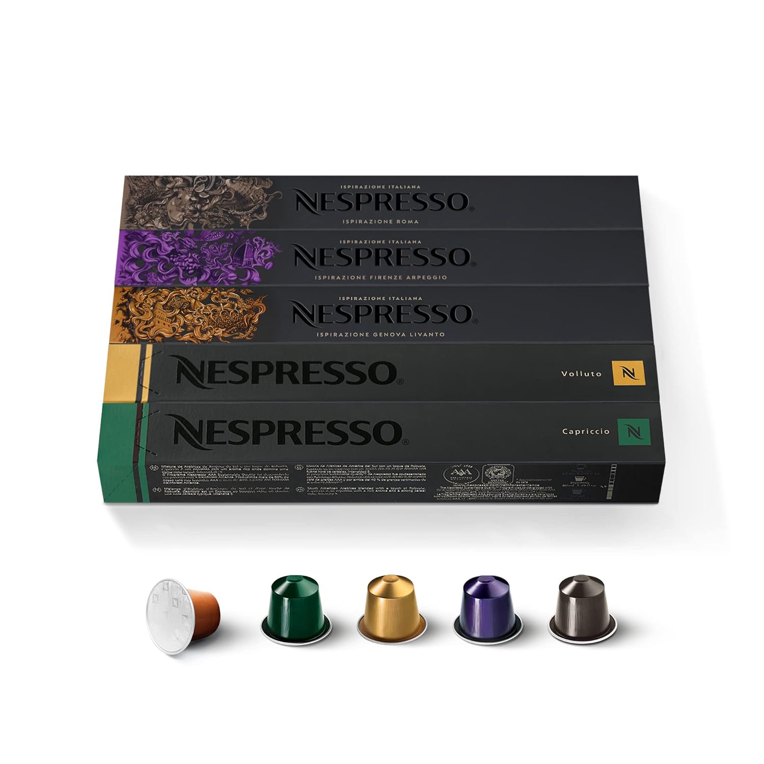 Nespresso Mixed Set - 50 Capsules - 10x Volluto, 10x Capriccio, 10x Livanto, 10x Roma, 10x Arpeggio