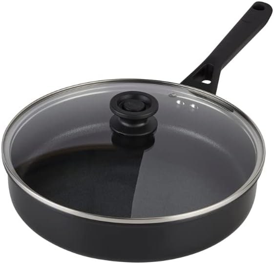 Ninja ZEROSTICK Classic Cookware 26 cm Sauté Pan, Non-Stick, Durable Aluminum Sauté Pan, Induction Safe, Oven Safe up to 180°C, Glass Lid, Black CW50126UK