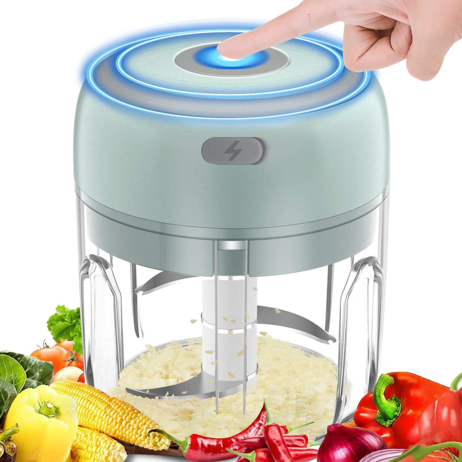 BYXAS Electric Garlic Crusher, Rechargeable Powerful Meat Mincer, Portable Chopper for Fruit, Onion, Grinder, Meat and Salad, Green, 250ml