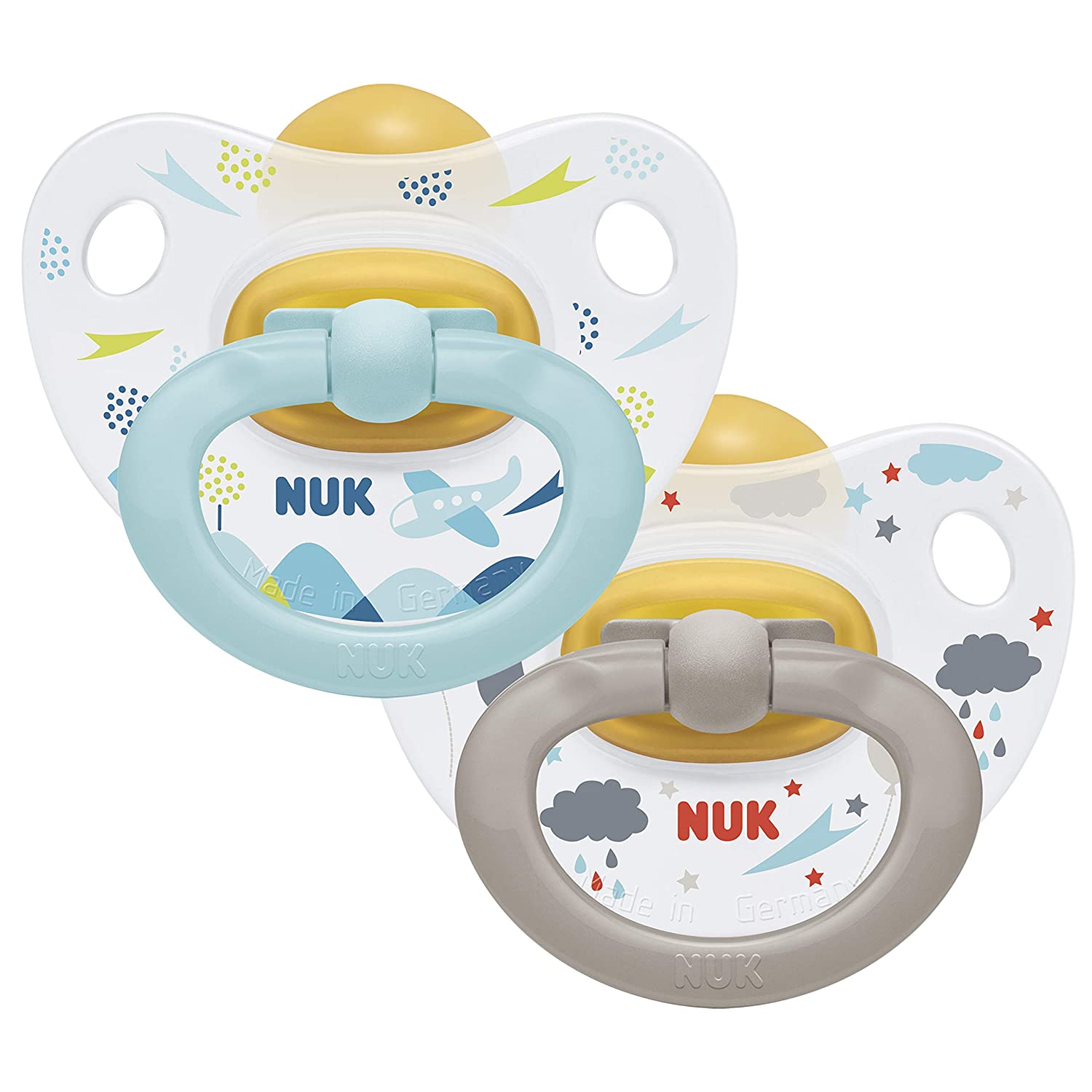 NUK Happy Kids Dummy 0-6 Months Latex and Orthodontic Shape Blue & Grey Pack of 2