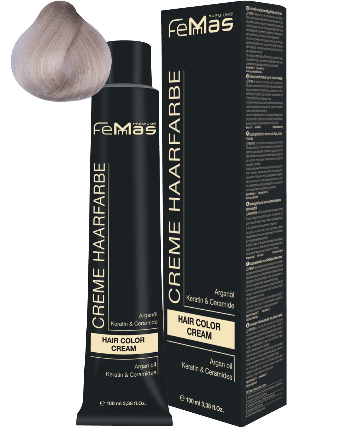 Femmas Hair Colour Cream 100 ml Hair Colour with Argan Oil, Keratin & Ceramide (Extra Platinum Blonde Pearl Ash 12.81), 12.81 ‎extra