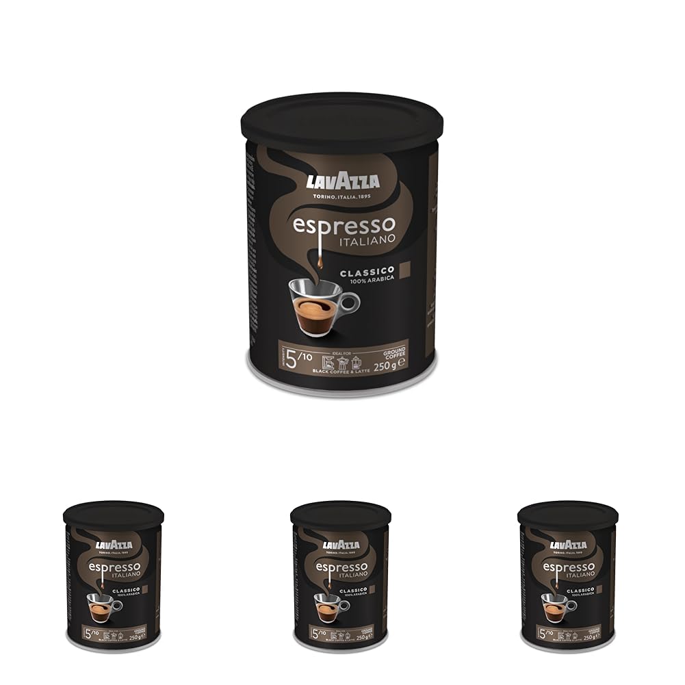 Lavazza, Espresso Italiano Classico Ground Coffee with Floral & Fruity Aromatic Notes, Ideal for Mocha Pot or Filter Coffee, 100% Arabica, Intensity 5, Medium Roast, 1 Tin of 250 g
