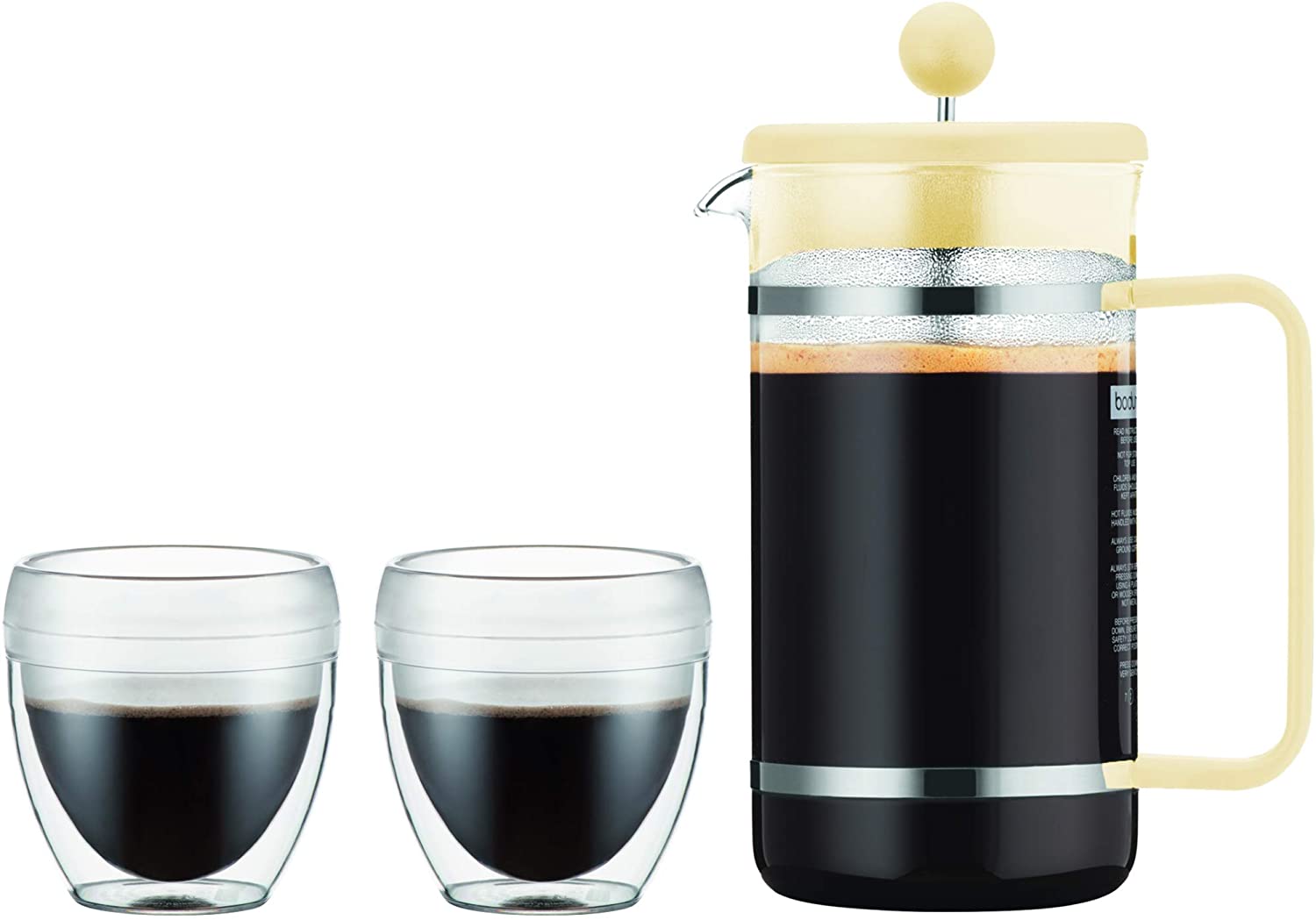 Bodum K1508-341-10-Y19 Bistro Coffee Maker, 8 Cups, 1.0 L with 2 Double-Walled 0.25 L PC Cups, Glass