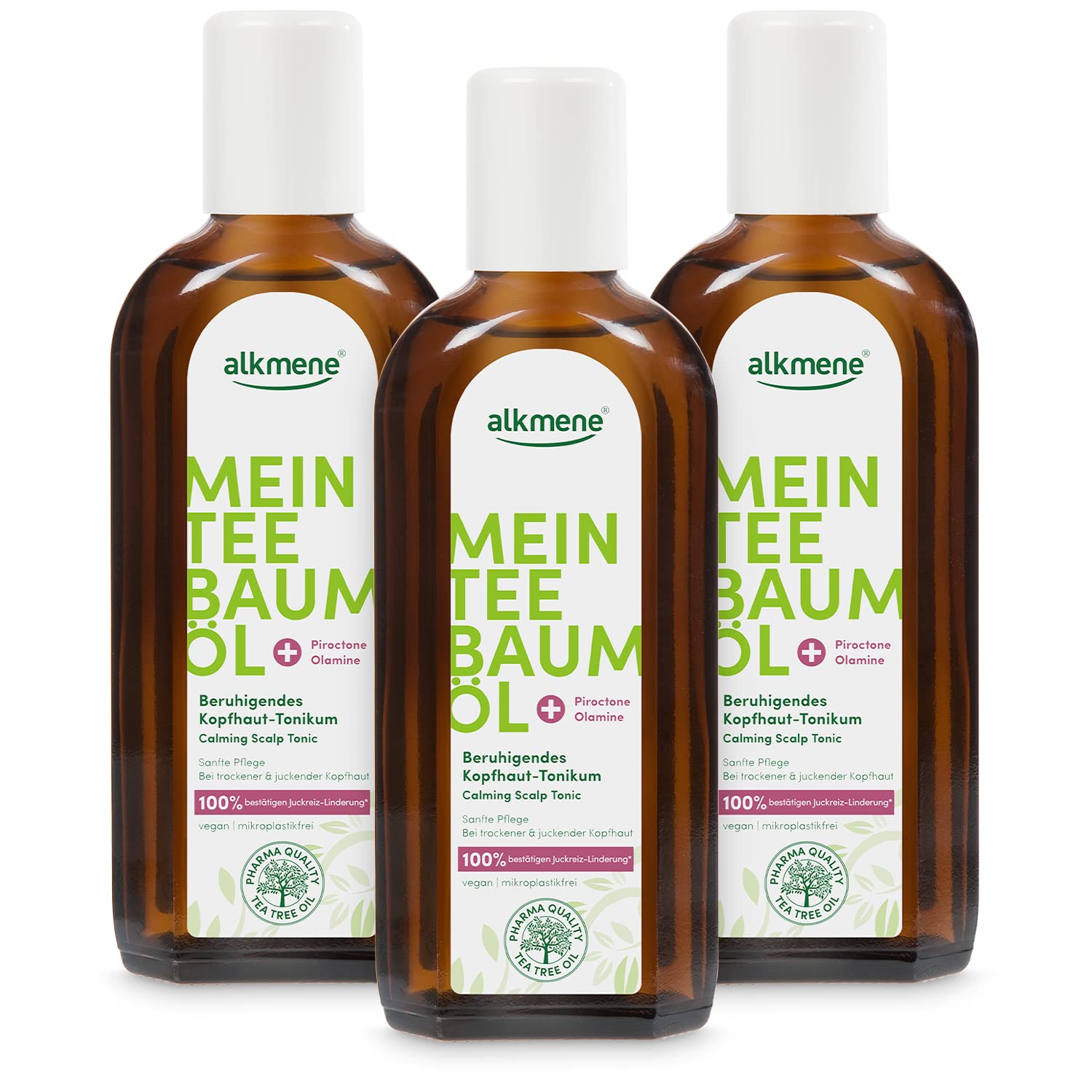 alkmene My Tea Tree Oil Scalp Tonic 3 x 250 ml Itching Relief 100% Confirmed - Natural Tea Tree Oil, Vegan & Climate Neutral - Soothing Hair Water for Dry & Itchy Scalp, ‎pack