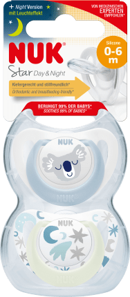 NUK Pacifier Star Day & Night Gr.1 blue/white, 0-6 months, 2 pcs