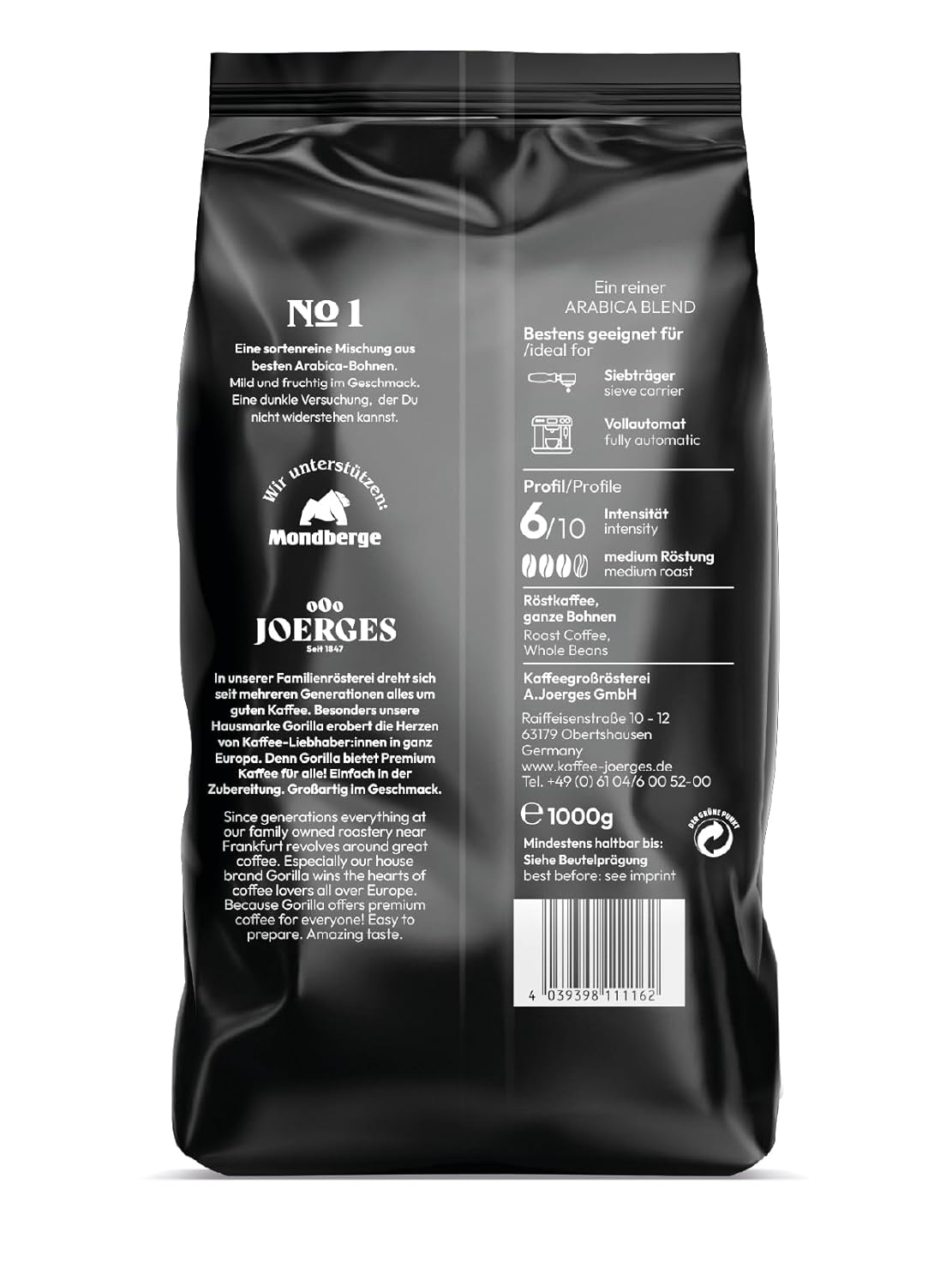 Joerges dark_roast, Espresso Gorilla Crema No.1, 1 kg (Pack of 2)