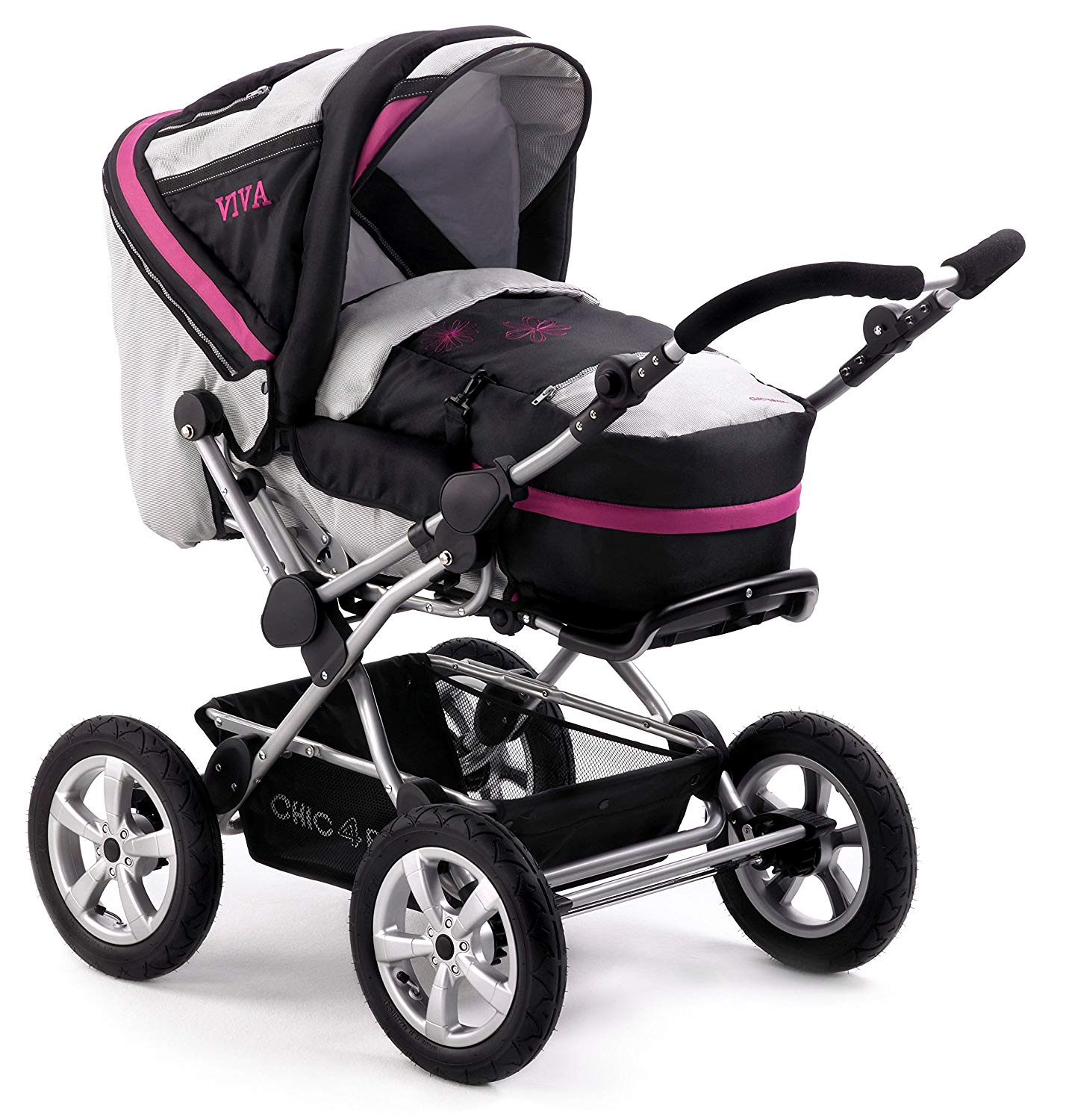 Chic 4 Baby Viva 100 A33 Travel System with Carry Bag and Seat Office Racer Chair Fuchsia