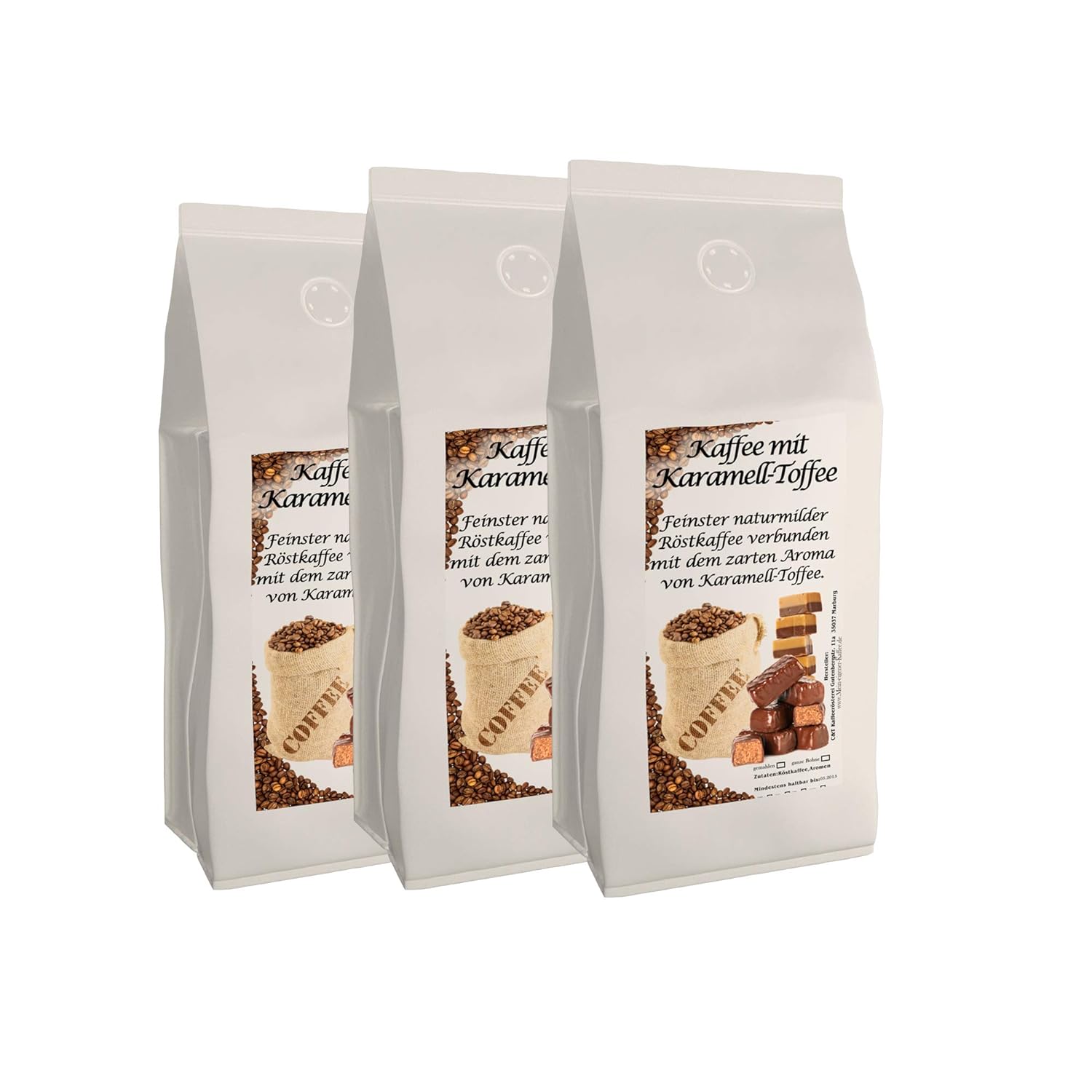 Aroma Coffee - Flavored Coffee - Whole Bean - Freshly Roasted by Us (Caramel, 3 x 1000 g) - Economy Pack