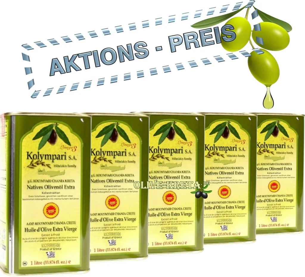 5x KOLYMPARI PDO 04035 Natives Olivenöl Extra 5 Liter (AKTION ! 5 x 1 Liter Dosen)