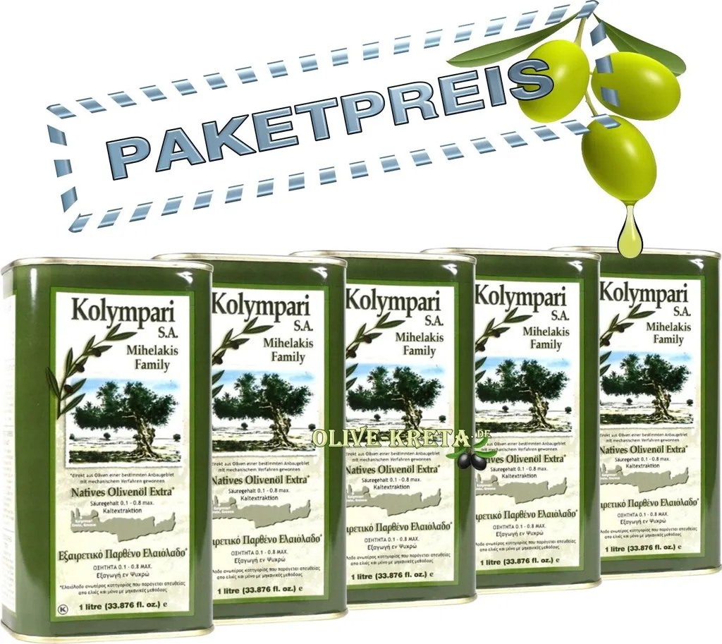 5x KOLYMPARI SA 04055 - Natives Olivenöl Extra Kolympari Mihelaki (AKTION ! 5 x 1 Liter Dosen)
