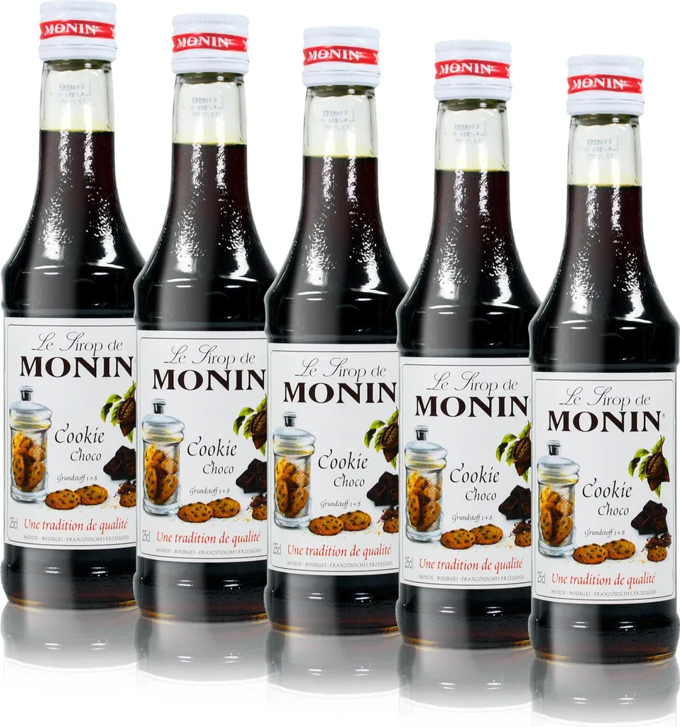 5x Monin Cookie Choco Sirup, 250 ml Flasche - für Cocktails, zum Kaffee oder Ko