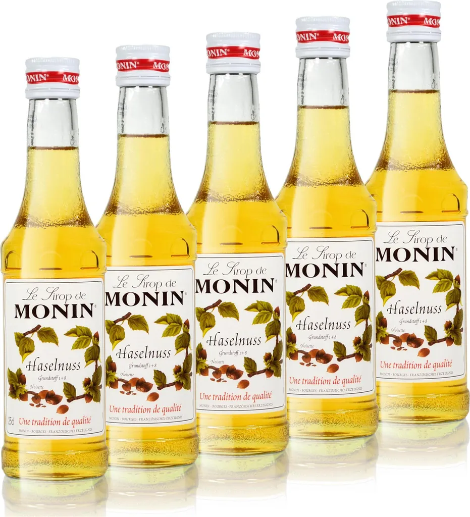 5x Monin Haselnuss / Noisette Sirup, 250 ml Flasche