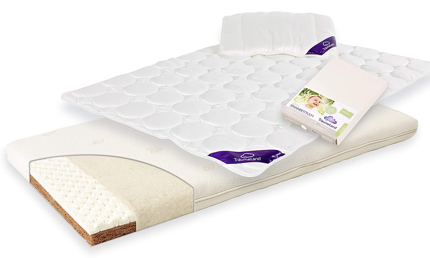 Träumeland Nature Comfort Bed Set 60 x 120 cm (Mattress, Duvet / Pillow, Fitted Sheet)