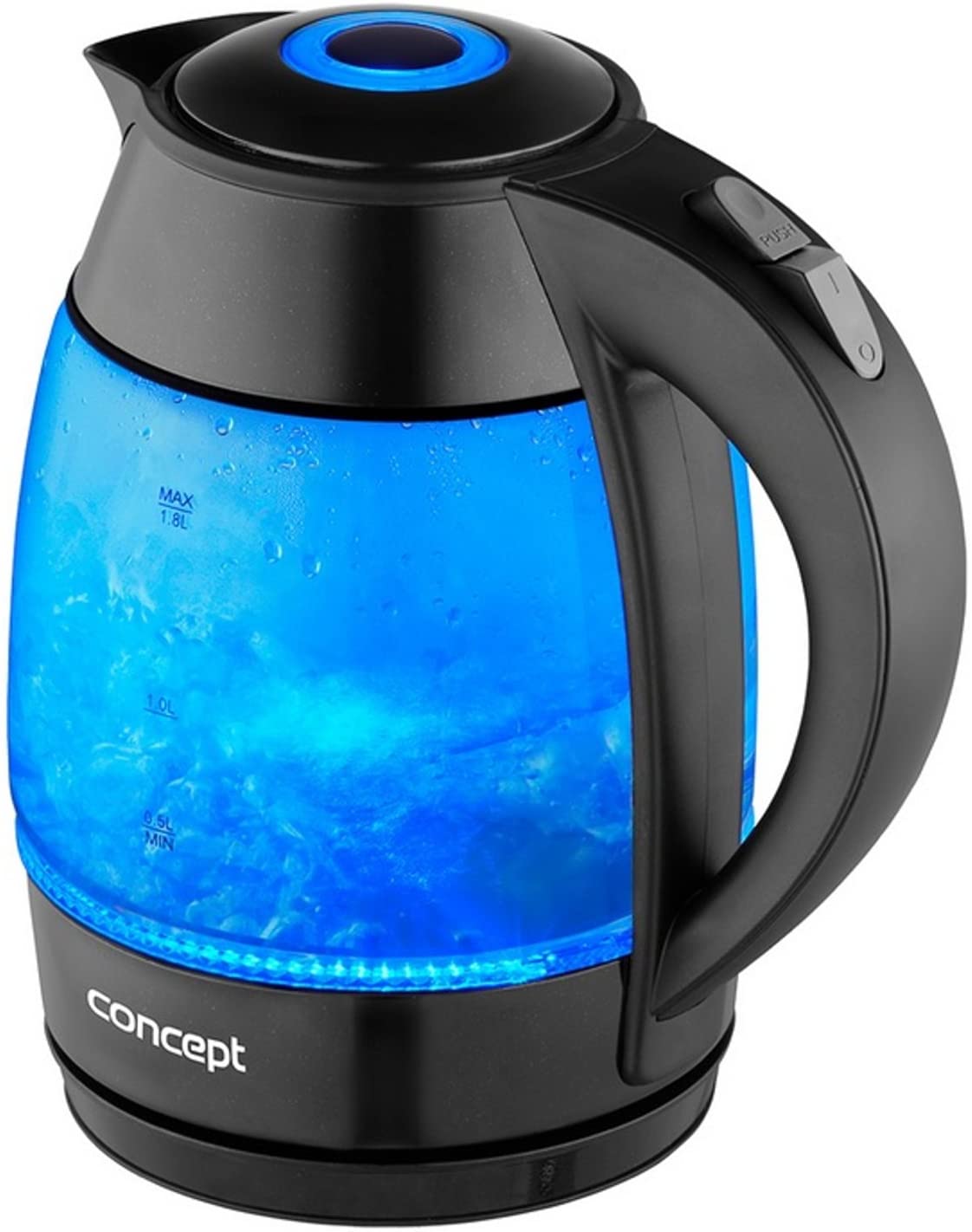 Concept Devices RK4050 Glass Electric Kettle, Interior LED Lighting Removable Anti Limescale Filter, Black