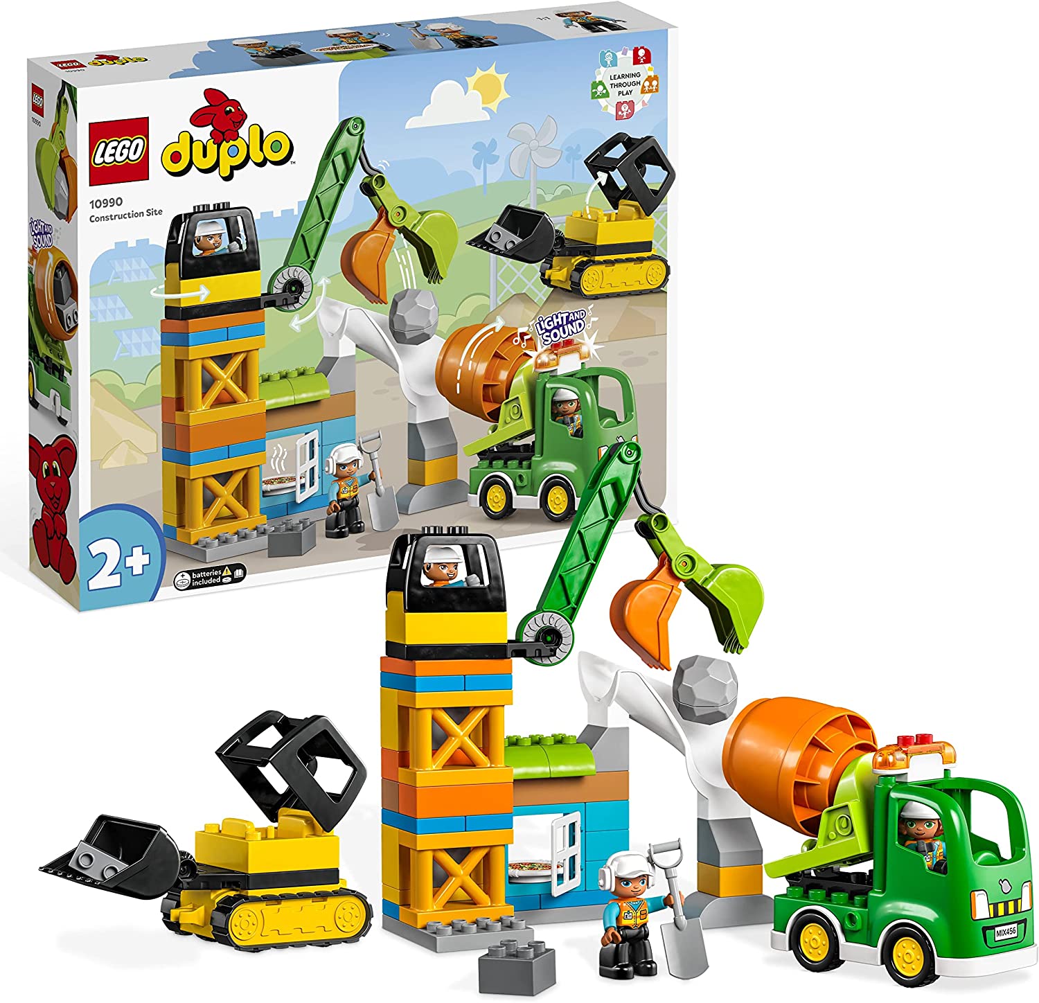 LEGO 10990 DUPLO Construction Site with Construction Vehicles, Crane, Bulldozer and Concrete Mixer Toy for 2 Year Old Boys and Girls with Large Blocks