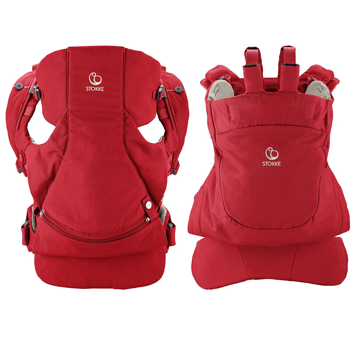 STOKKE® MyCarrier™ Belly and Back Carrier Set - Growing Baby Carrier for Newborns & Toddlers - Organic Cotton Carrying System - Ultralight & Ergonomic - Colour: Red