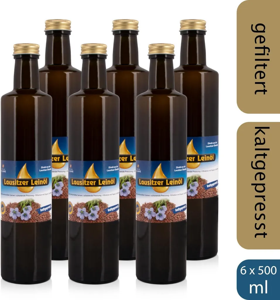6 x Lausitzer Leinöl (kaltgepresstes Leinöl), 6x 500ml