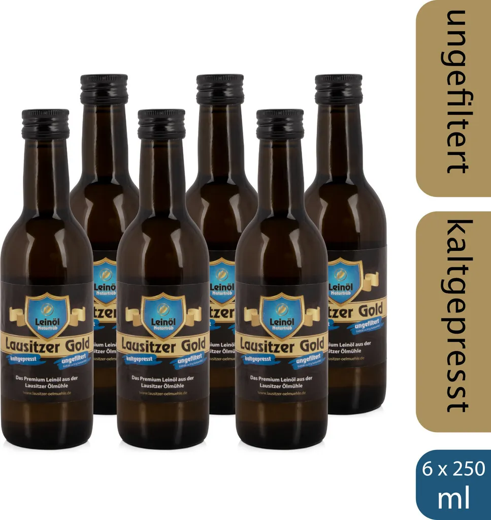 6 x  Lausitzer Leinöl - Lausitzer Gold (kaltgepresstes ungefiltertes Premium Leinöl), 6x 250ml