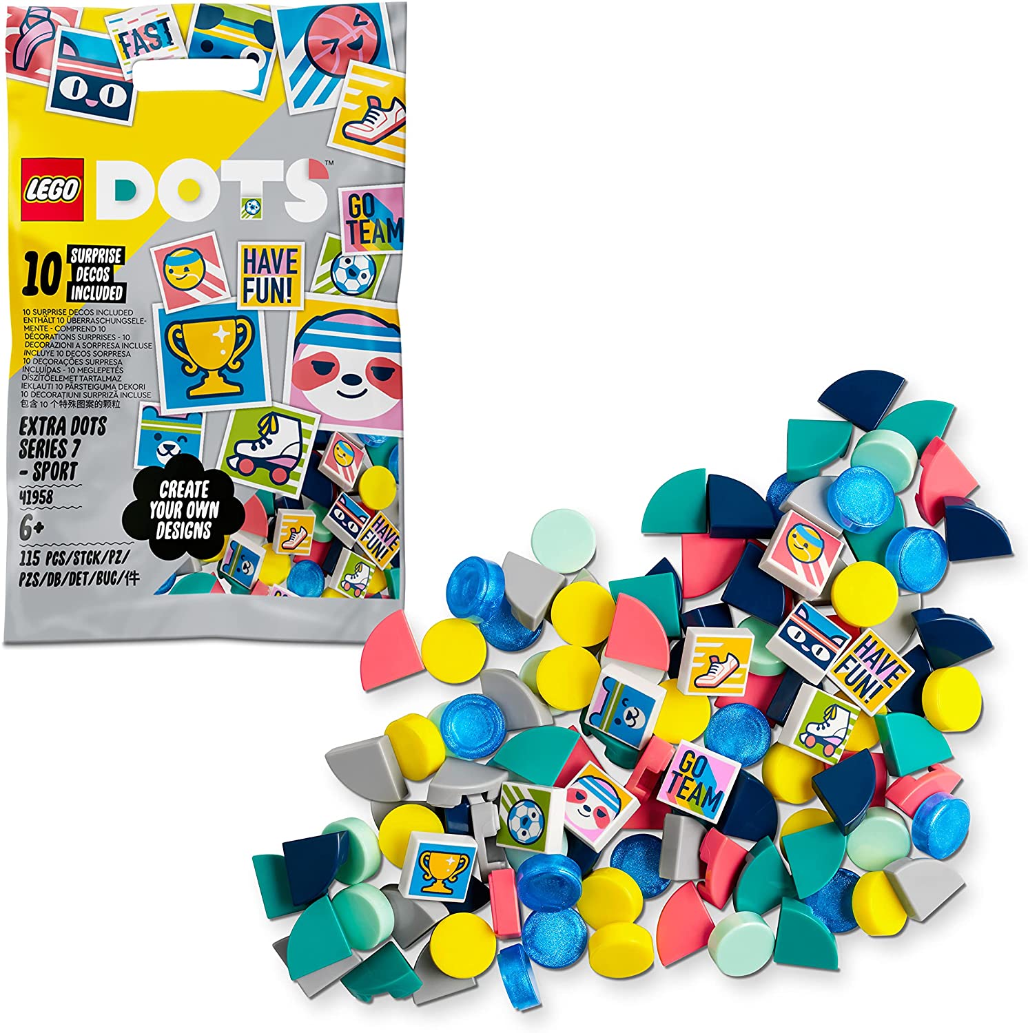 LEGO 41958 DOTS Supplement Set Sport, Craft Set for Children, Stones for Bracelets, Room Decoration and Other Accessories
