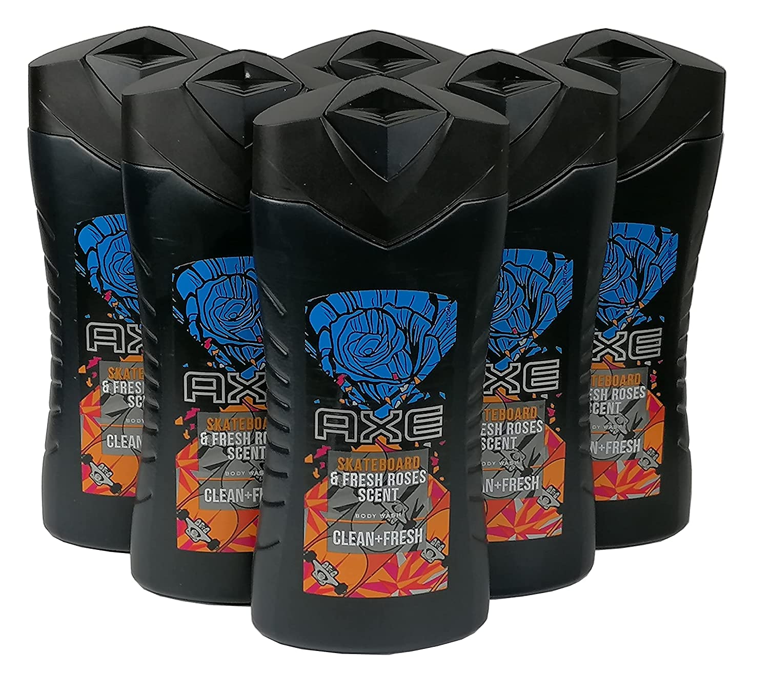 AXE Clean & Fresh, Skateboard & Fresh Roses Scent, Duschgel 6er-Pack, 6x250ml