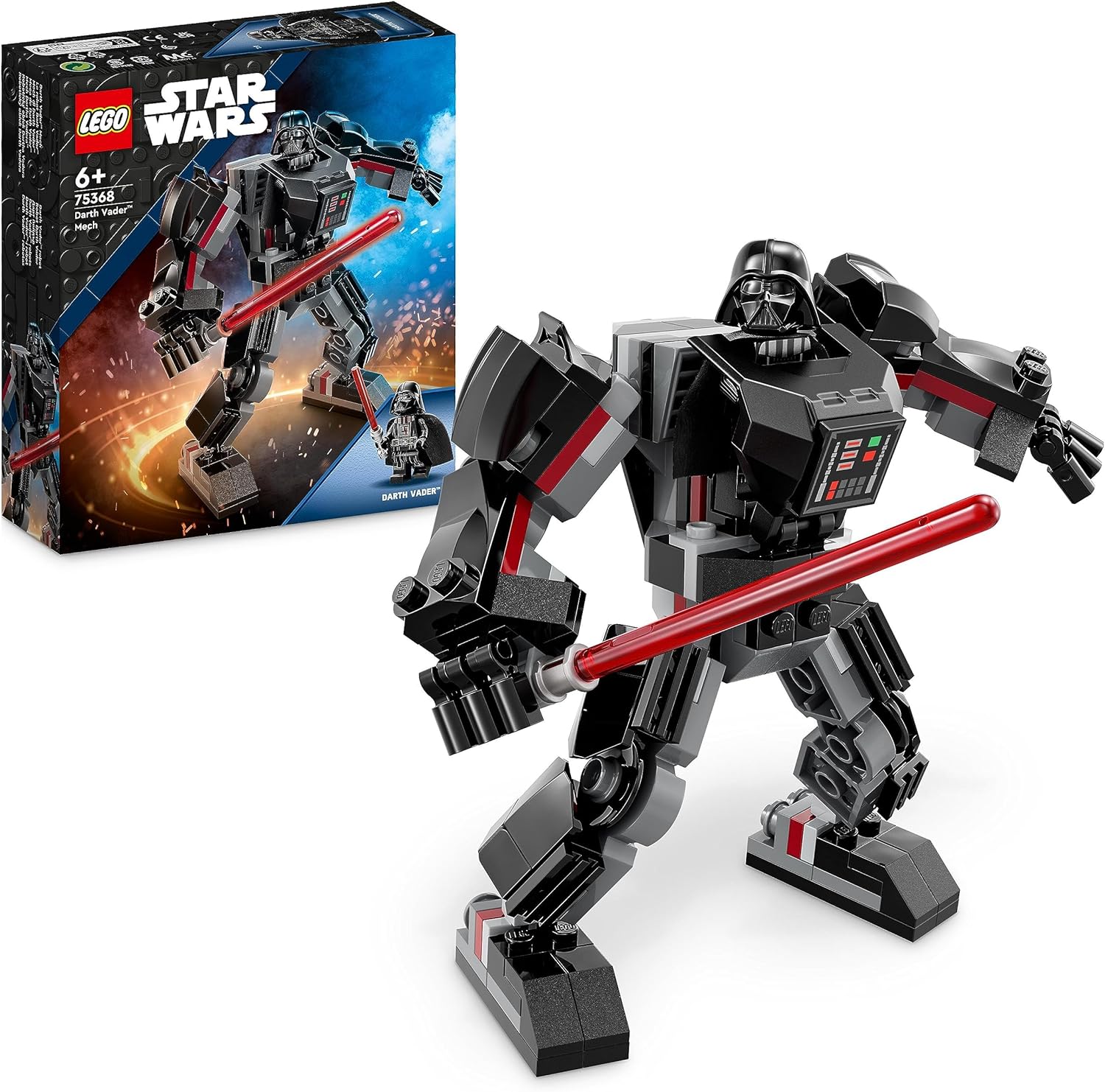 LEGO 75368 Star Wars Darth Vader Mech, Buildable Action Figure Model with Joint Parts, Mini Figure Cockpit and Large Red Lightsaber, Collectable Toy for Children, Boys, Girls from 6 Years
