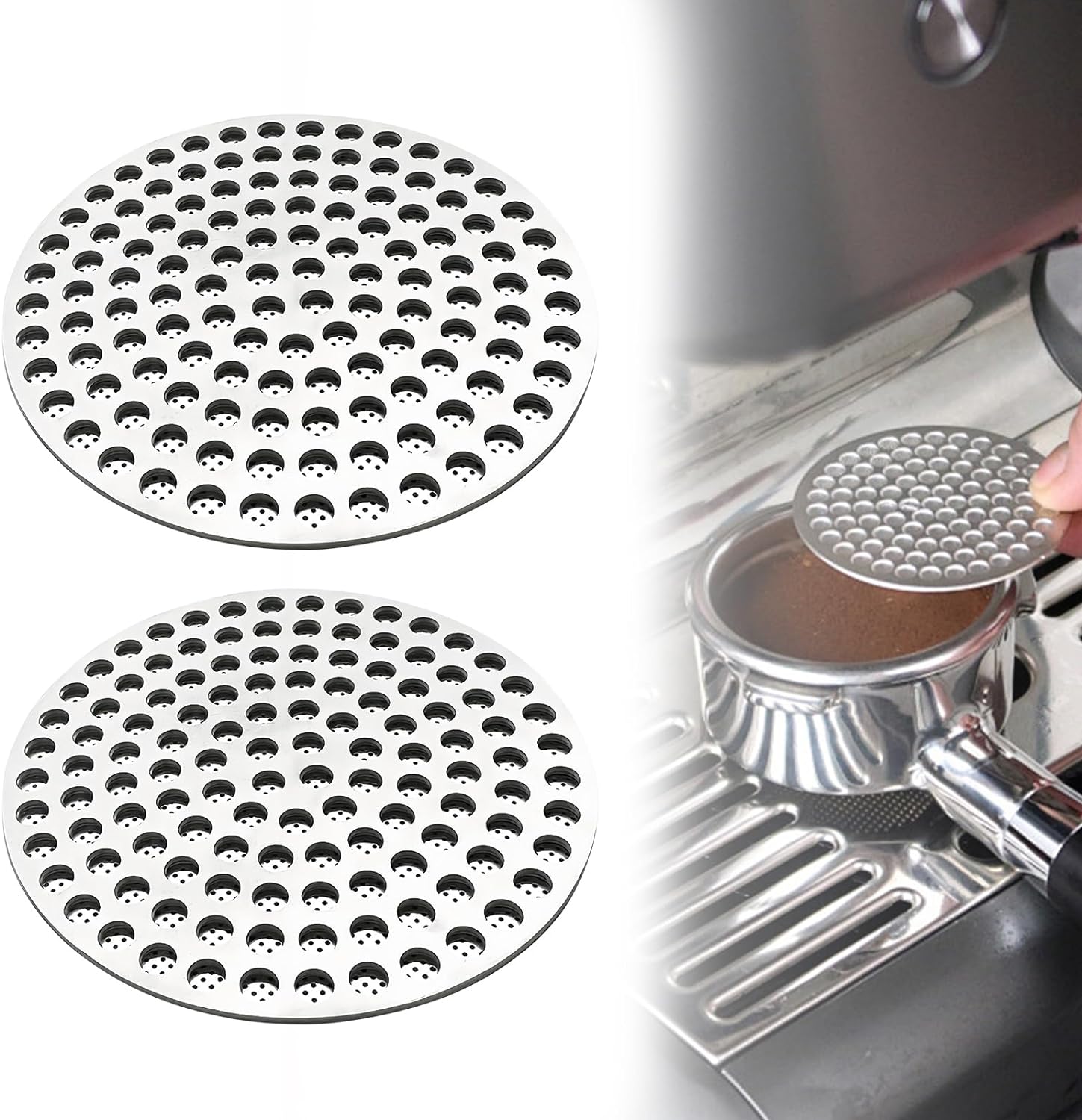 Pack of 2 Puck Screen 51/53/58 mm, Strainer for Portafilter, 1.2 mm Thickness 150 μm, 304 Stainless Steel, Reusable Portatilter, Filter Holder Accessories for Coffee Machine (51 mm)