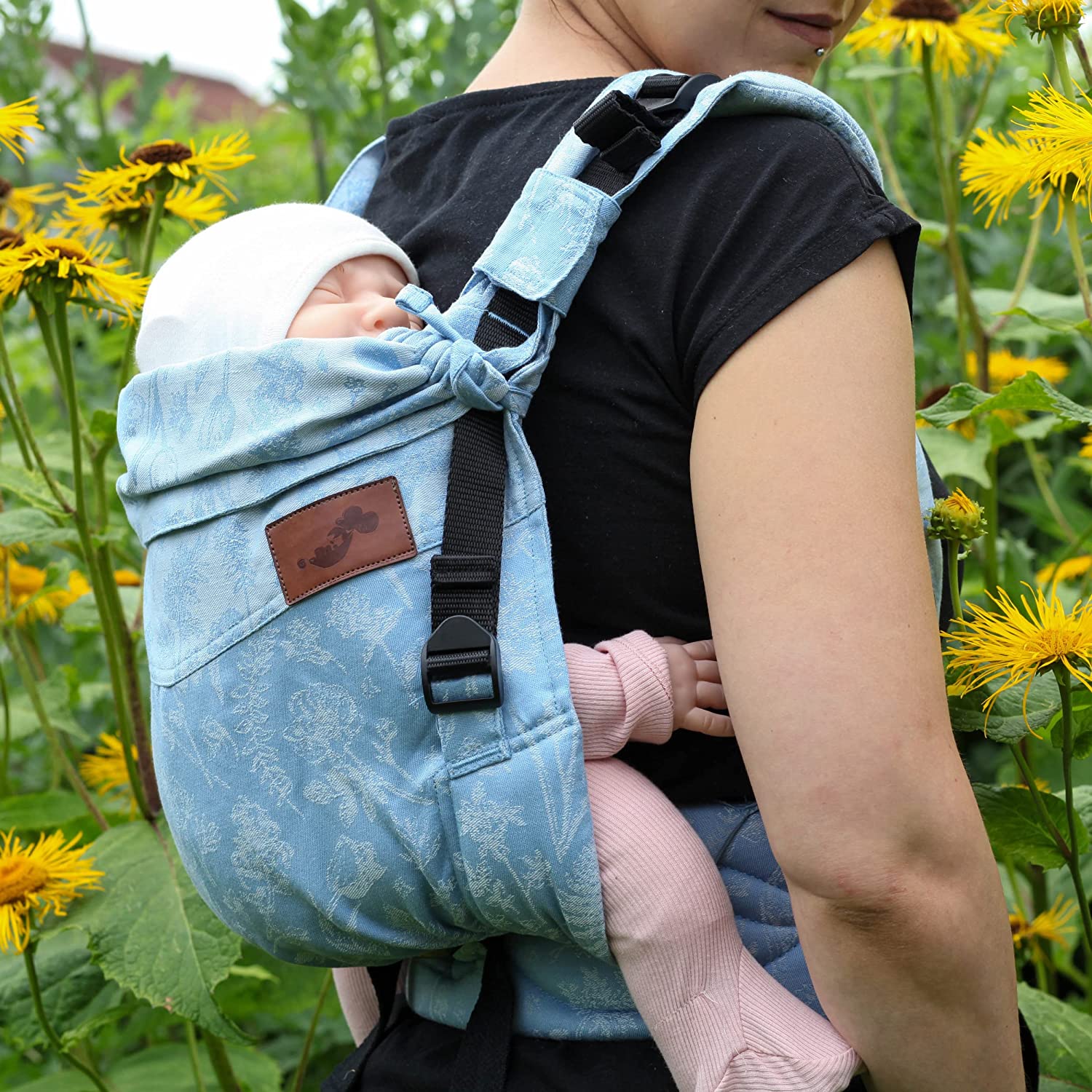 Schmusewolke Comfort FullBuckle - Baby Carrier for Newborns from Birth (0-12 Months, 3-12 kg) - Organic Cotton with Linen - Fleur Provence