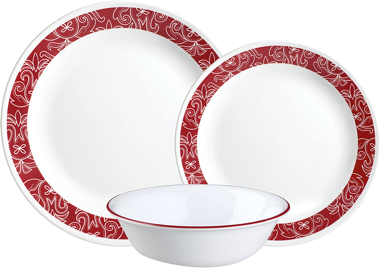 CORELLE 18 Vitrelle Glass Bandhani Chip and Shatterproof Dinner Set, Red